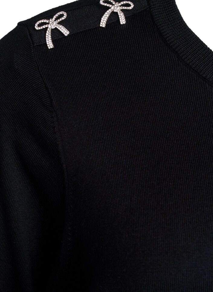 Knitted blouse with short sleeves and small bows, Black, Packshot image number 3