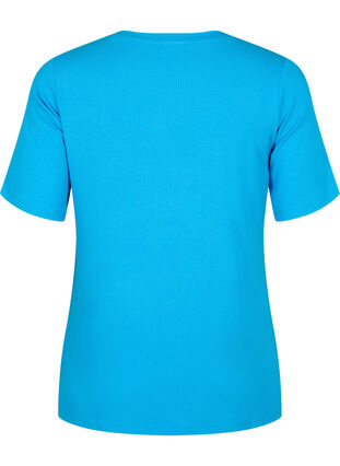 T-shirt in viscose with rib structure, Ibiza Blue, Packshot image number 1