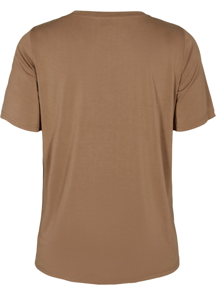 T-shirt with TENCEL™ Modal and round neck, Brown, Packshot image number 1
