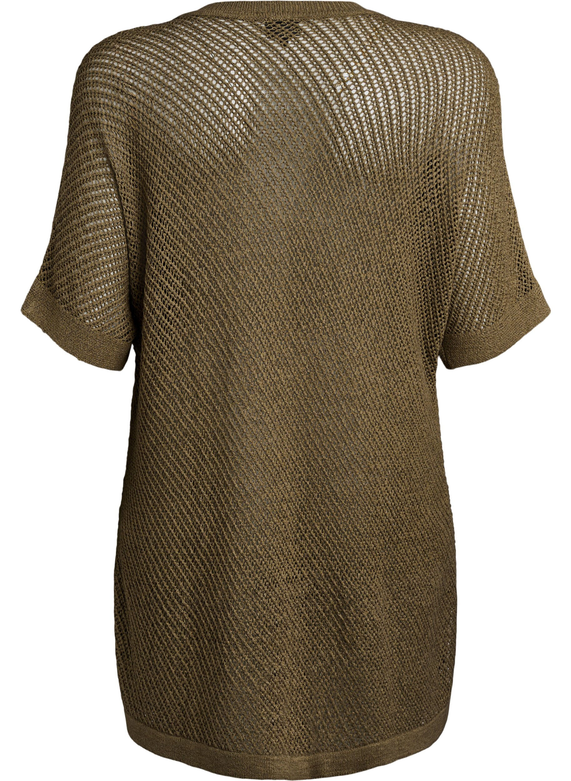 Zizzifashion FLASH - Short-sleeved knitted blouse with v-neck, Green, Packshot image number 1