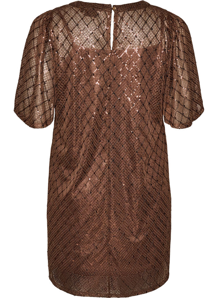 Short sequin dress with a diamond pattern, Brown, Packshot image number 1