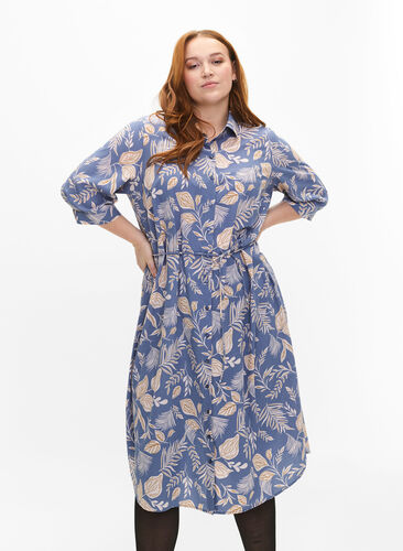 FLASH - Shirt dress with print, Delft AOP, Model image number 0
