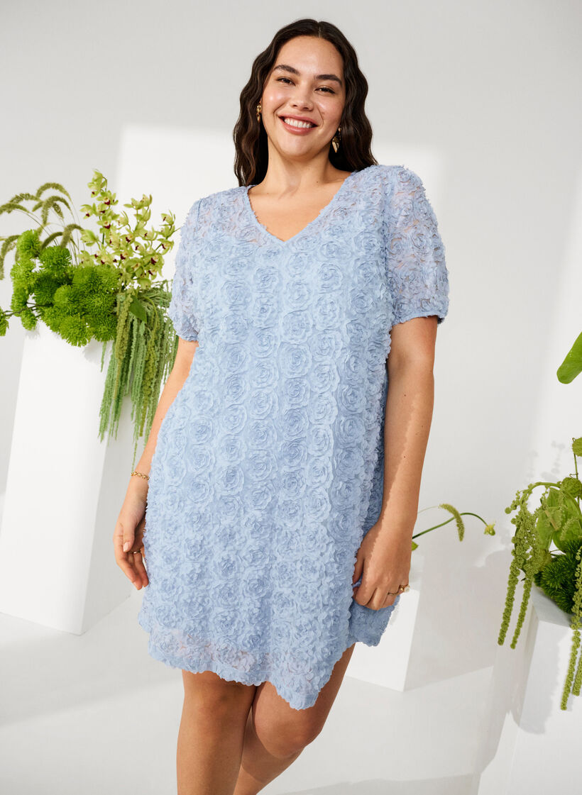 Party dress with 3D flowers, Cashmere Blue, Image