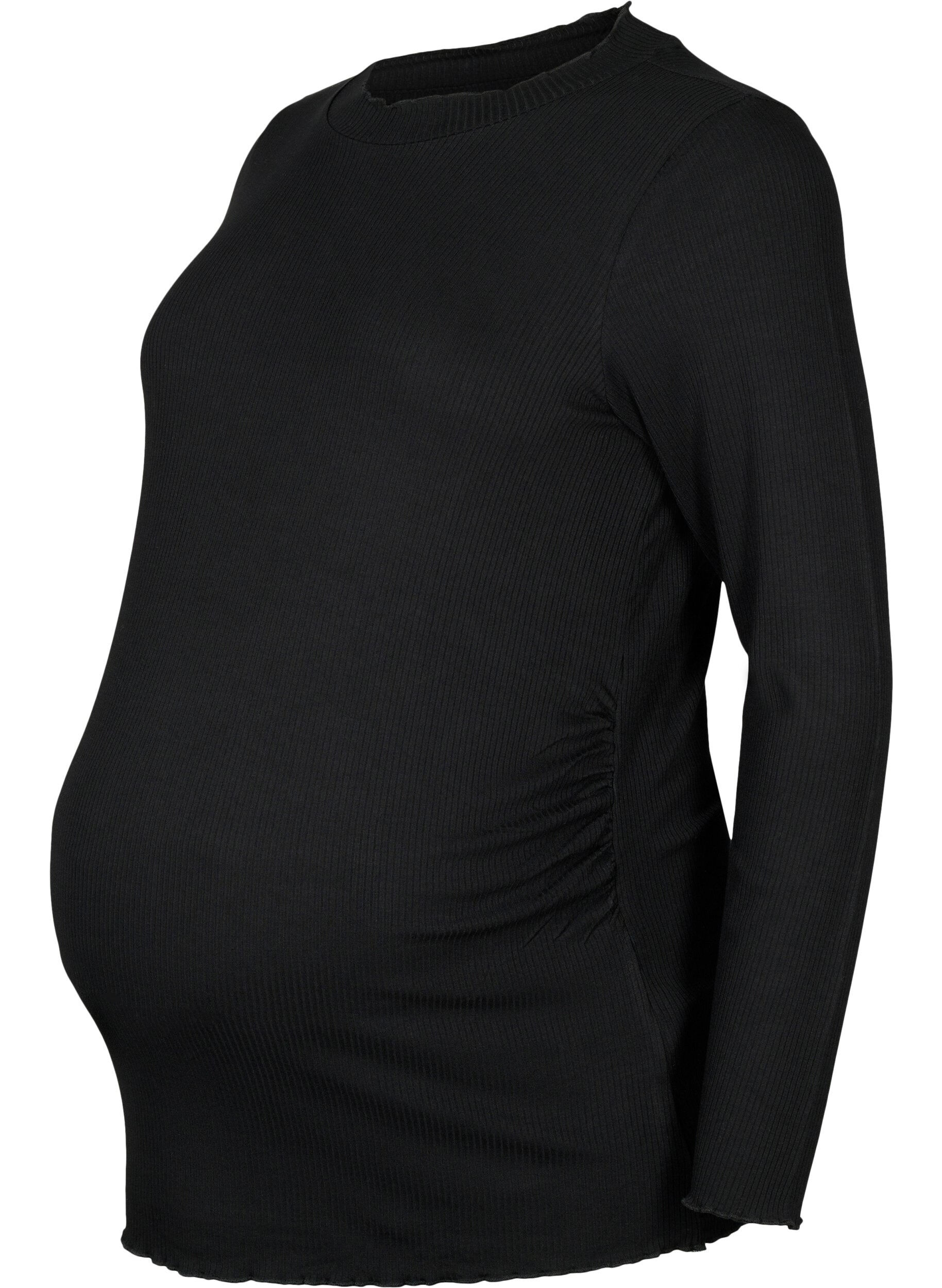 Zizzifashion Long-sleeved maternity blouse in rib, Black, Packshot image number 0