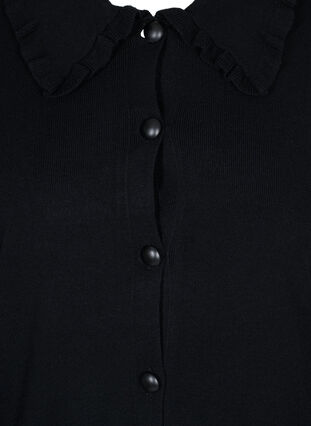 Knitted cardigan with a ruffle collar and pockets, Black, Packshot image number 2