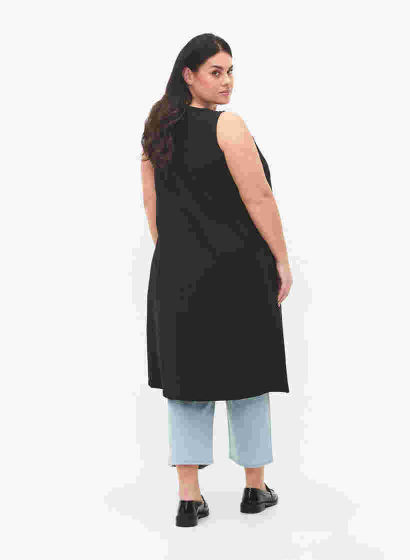 Sleeveless cotton dress with A-line cut, Black, Model image number 1