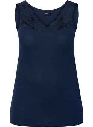 Ribbed night top with lace, Navy Blazer, Packshot image number 0