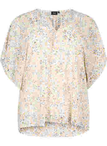 Printed blouse with tie strings and short sleeves