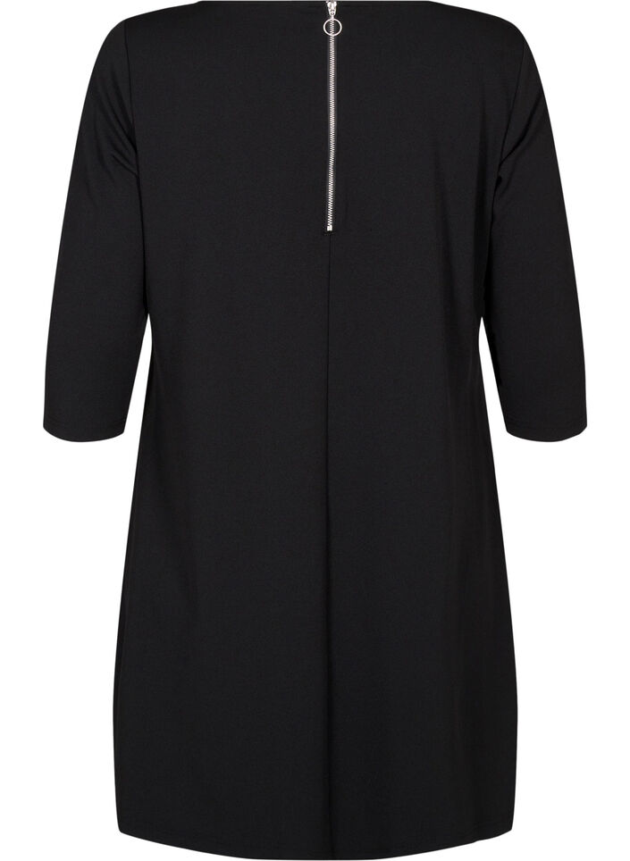 FLASH - Short dress with an A-line shape and 3/4 sleeves, Black, Packshot image number 1