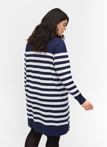 Striped knitted dress in a mix of viscose, Navy Blazer W/Birch, Model image number 1