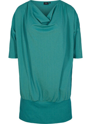 Solid-coloured tunic with 3/4-sleeves, Teal Green Melange, Packshot image number 0