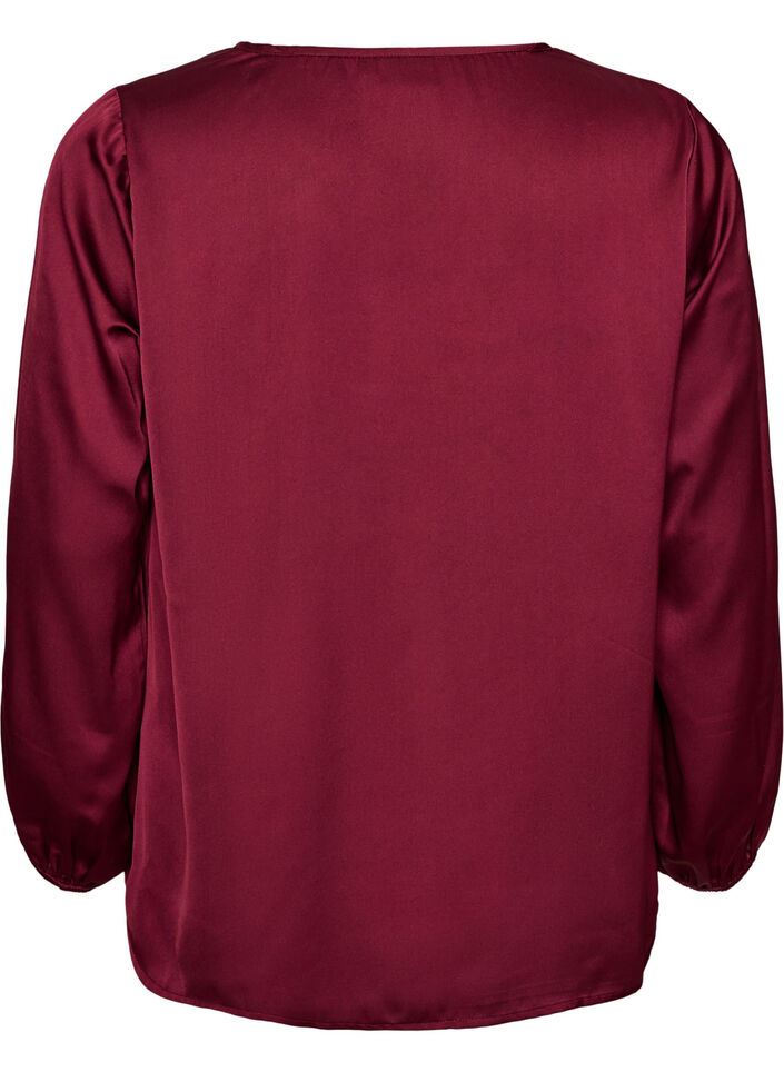 Satin blouse with lace appliqu&eacute; and pearls, Red, Packshot image number 1