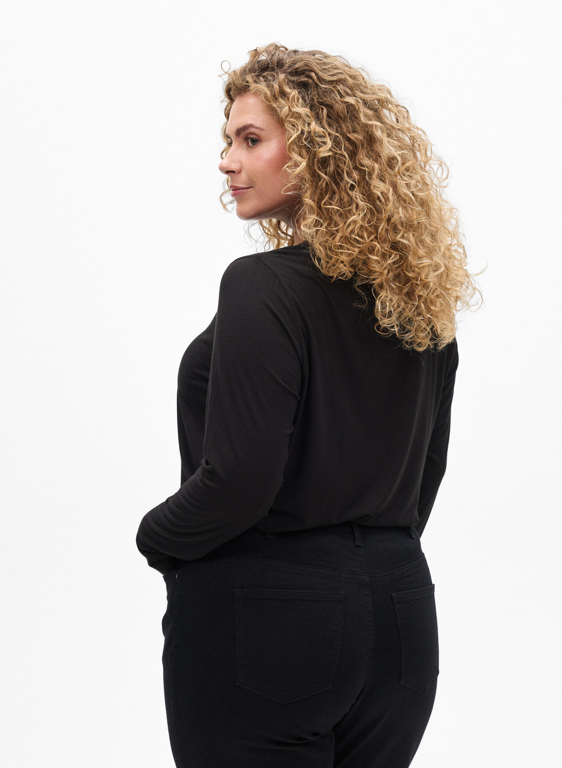 ZizzifashionSolid coloured blouse with long sleeves, Black, Model image number 2