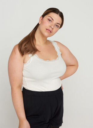 Top with lace trim, White Cream, Model image number 0