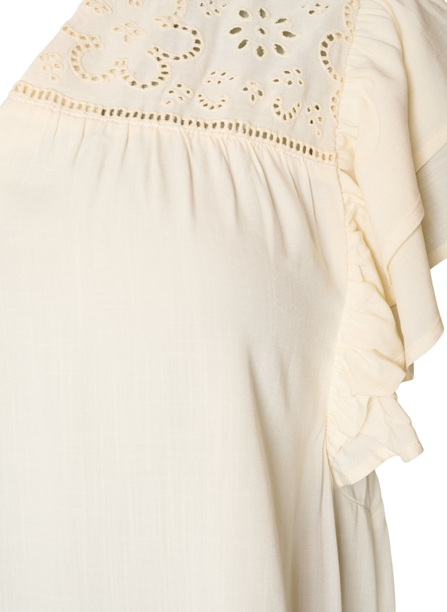 ZizzifashionTunic with broderie anglaise and ruffle sleeves, Beige, Packshot image number 2