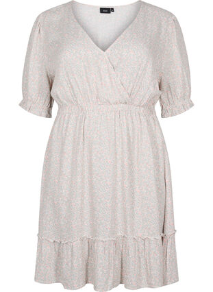 Floral viscose dress with short sleeves, White Ditsy AOP, Packshot image number 0
