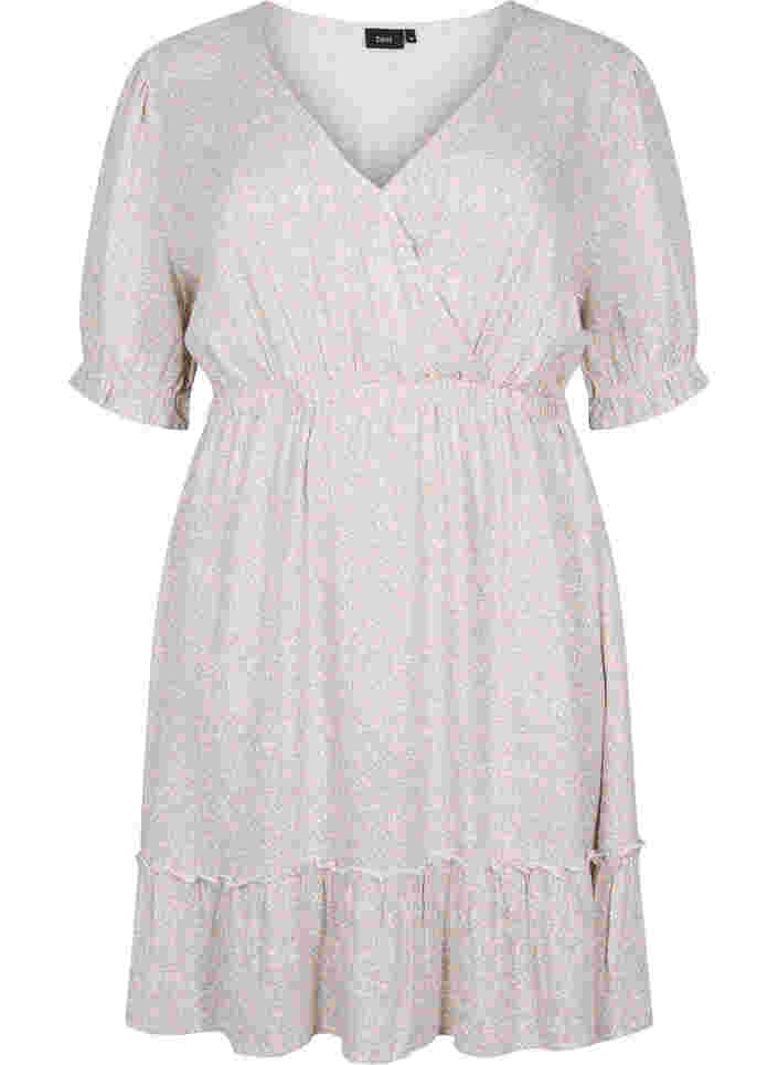 Floral viscose dress with short sleeves, White Ditsy AOP, Packshot image number 0