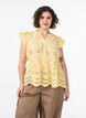 Sleeveless broderie anglaise blouse with ruffles, Yellow, Model image number 0