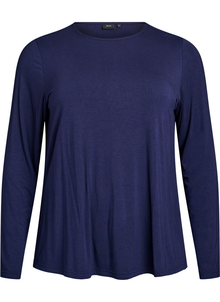 Solid coloured blouse with long sleeves, Blue, Packshot image number 0