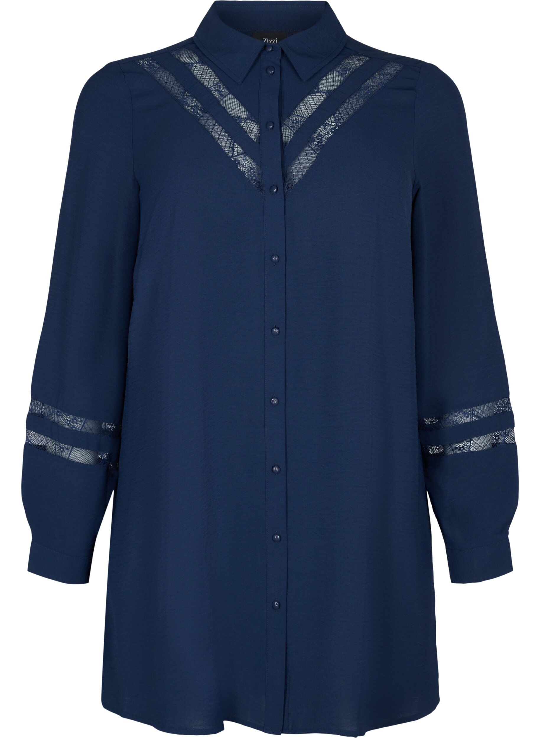 Zizzifashion Long shirt with lace details, Navy Blazer, Packshot image number 0