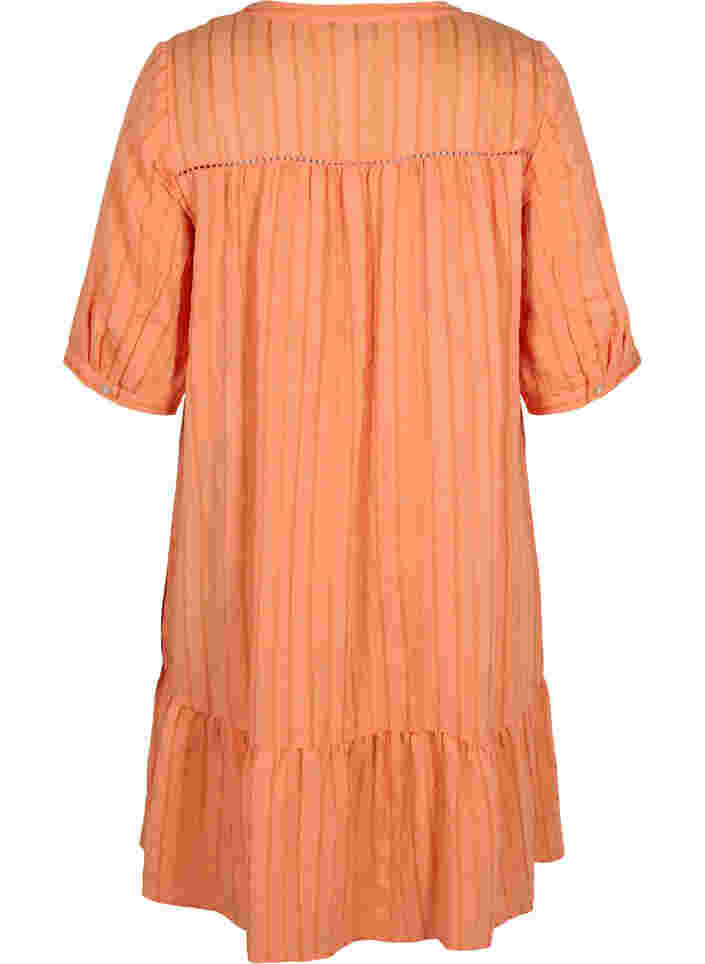 Striped viscose dress with lace ribbons, Nectarine, Packshot image number 1