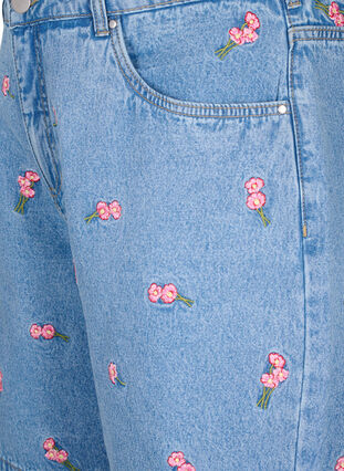 Denim shorts with embroidered flowers, Light Blue AOP, Packshot image number 2