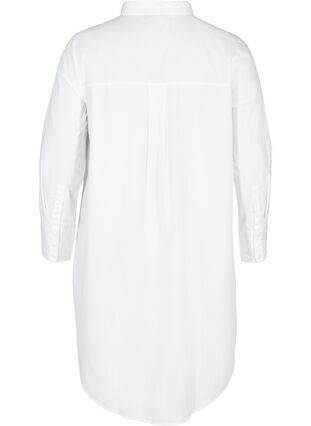 Long cotton shirt with chest pockets, White, Packshot image number 1