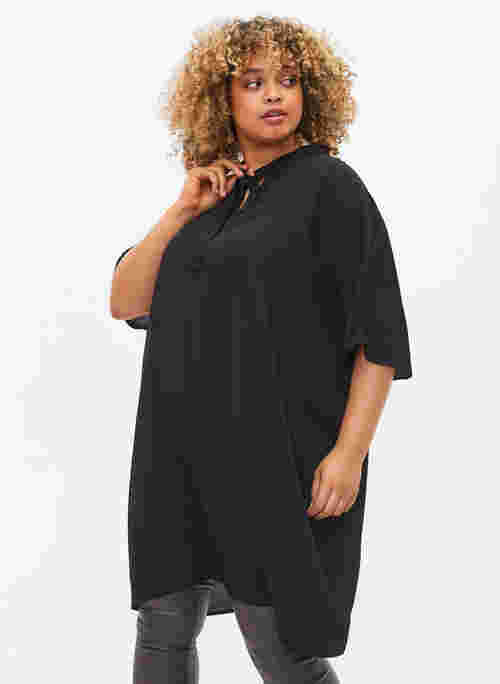 Short-sleeved viscose top with tie detail