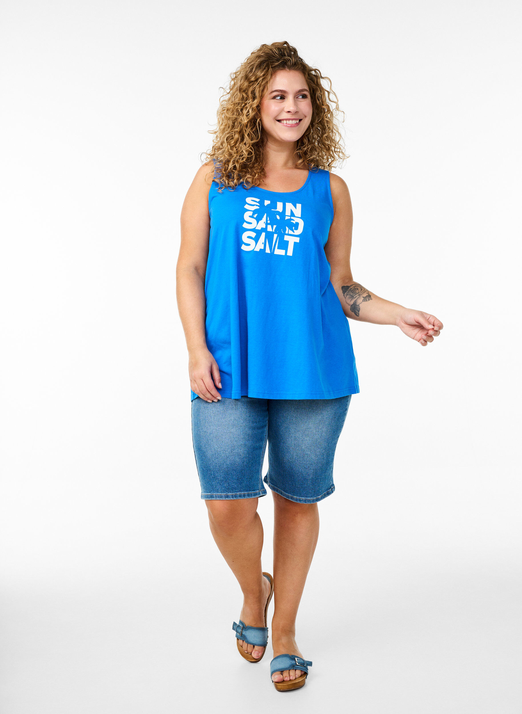 ZizzifashionCotton top with a-shape, Blue, Model image number 1