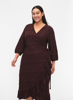 FLASH - Wrap Dress with 3/4 Sleeves, Fudge, Model image number 2