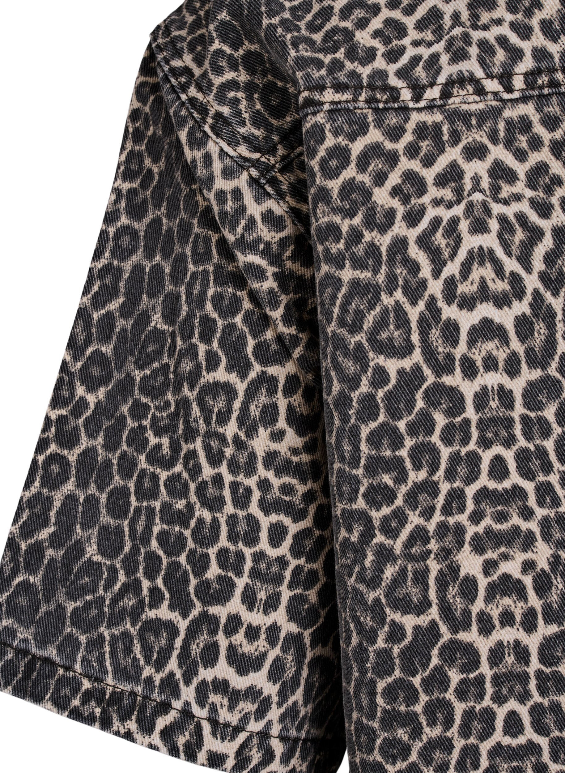 ZizzifashionDenim shirt with leopard print and short sleeves, Brown, Packshot image number 3