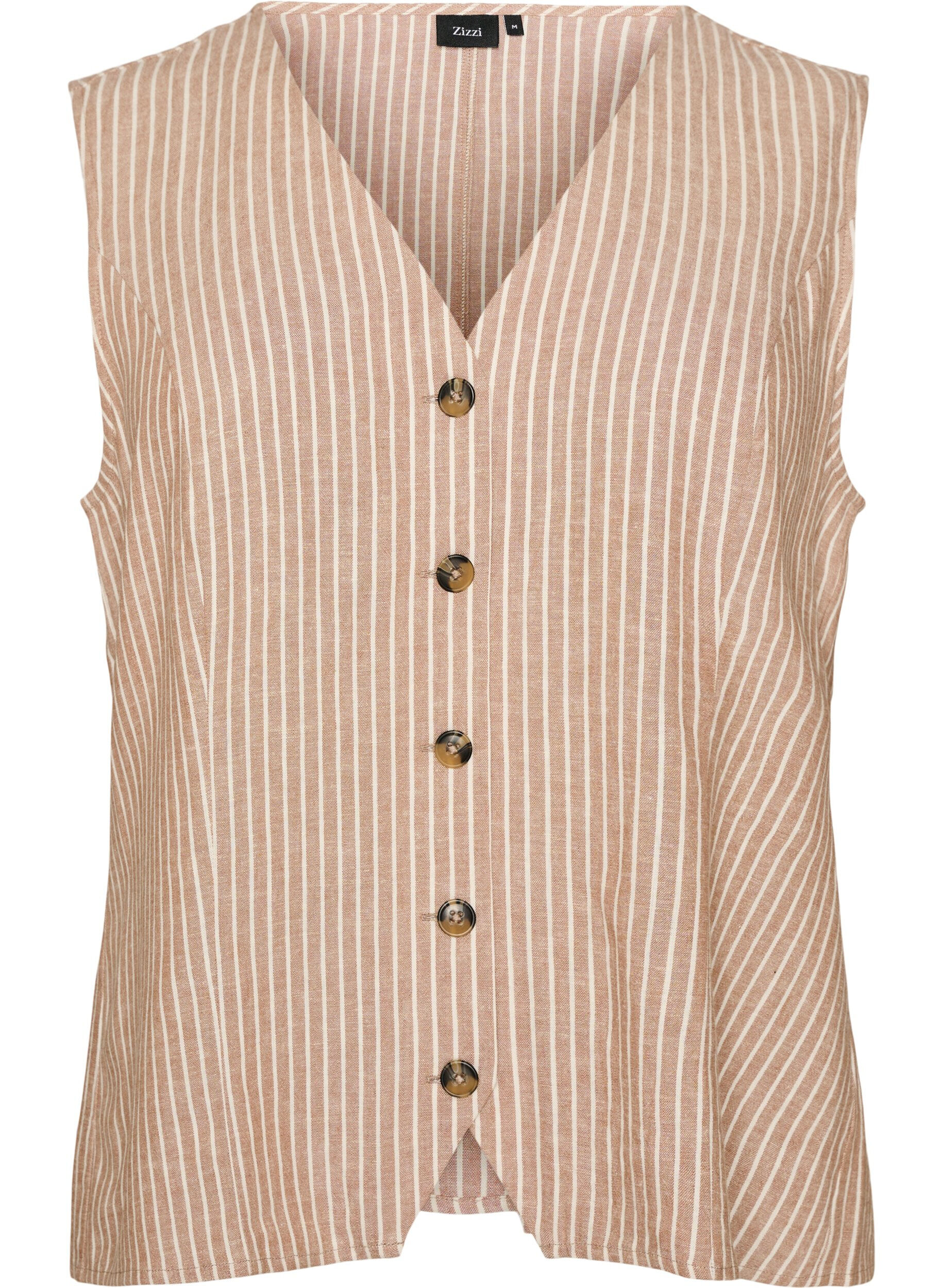 ZizzifashionStriped vest in linen and viscose, Beige, Packshot image number 0