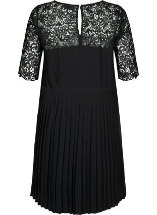 Short sleeve dress with lace top, Black, Packshot image number 1
