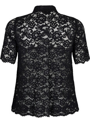 Lace shirt with short sleeves, Black, Packshot image number 1