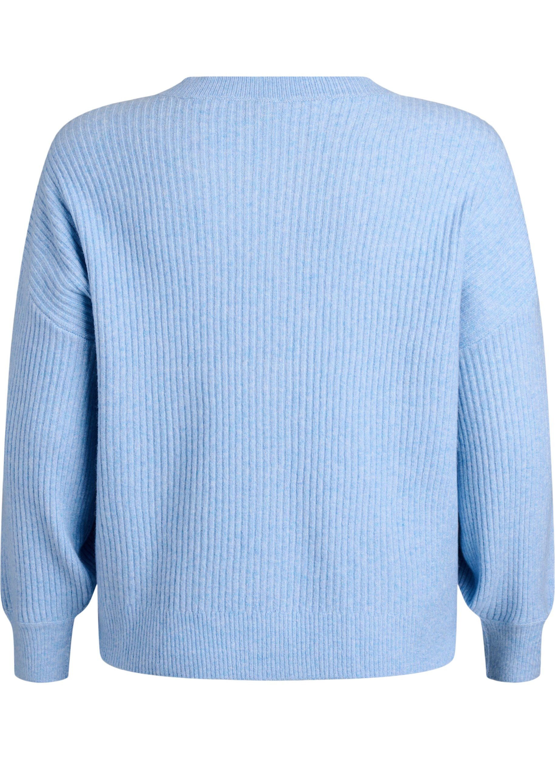 Zizzifashion Ribbed cardigan with buttons, Light Blue, Packshot image number 1