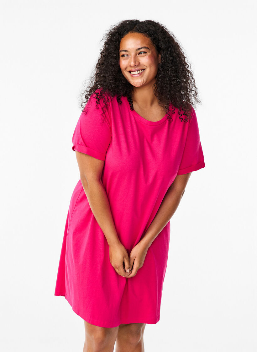 Cotton t-shirt dress, Bright Rose, Model image number 0
