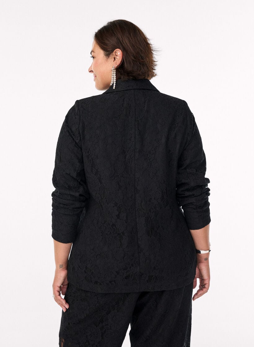 Lace blazer with button closure, Black, Model image number 2