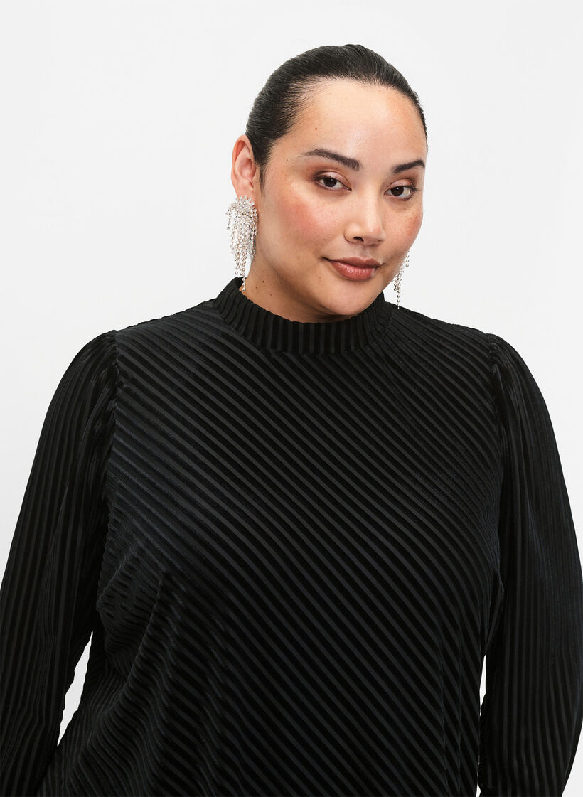 Structured pattern dress in velour, Black, Model image number 2