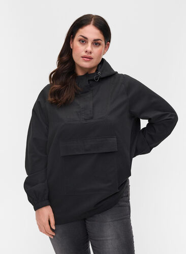 Anorak with a hood and pocket, Black, Model image number 0