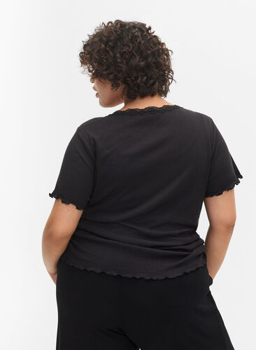Short-sleeved night top in rib, Black, Model image number 1