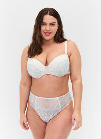 Lace g-string with a regular waist, Tofu w. blue, Model