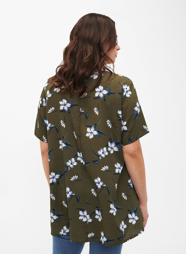 FLASH - Blouse with short sleeves and print, Olive Night Flower, Model image number 1