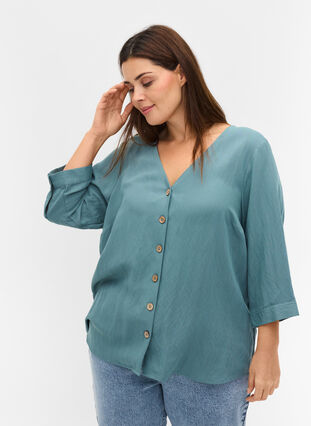 Viscose blouse with buttons and v-neck, Trooper, Model image number 0