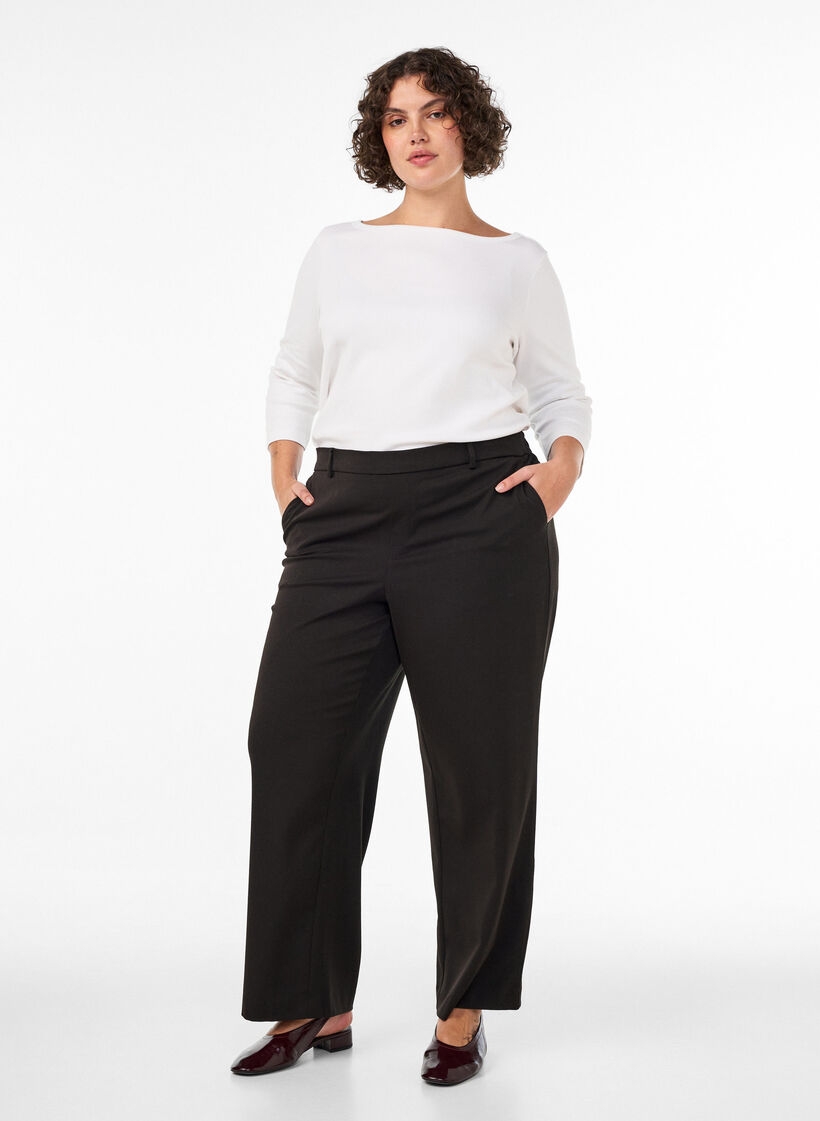High-waisted tailored trousers with straight fit, Black, Model image number 0