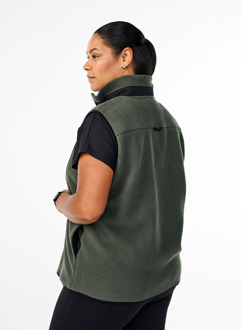 Sporty teddy waistcoat with pockets, Thyme, Model image number 1