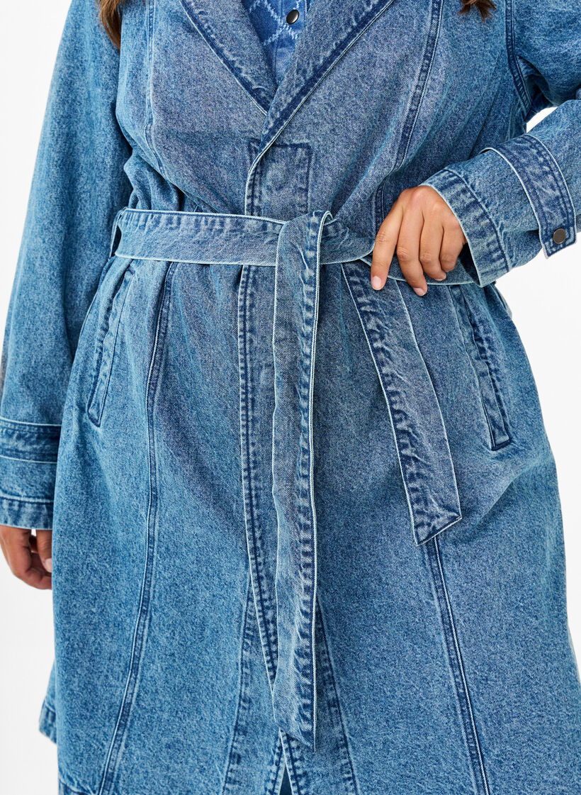 Denim trench coat with belt, Blue Denim, Model image number 3