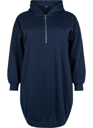 Sweatshirt dress with hood and zip, Navy Blazer, Packshot image number 0