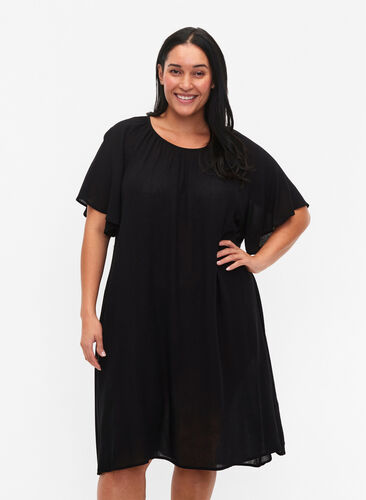 Viscose dress with short sleeves, Black, Model image number 0