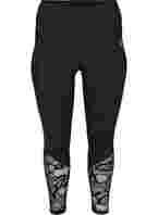 Cropped leggings with patterned mesh, Black, Packshot