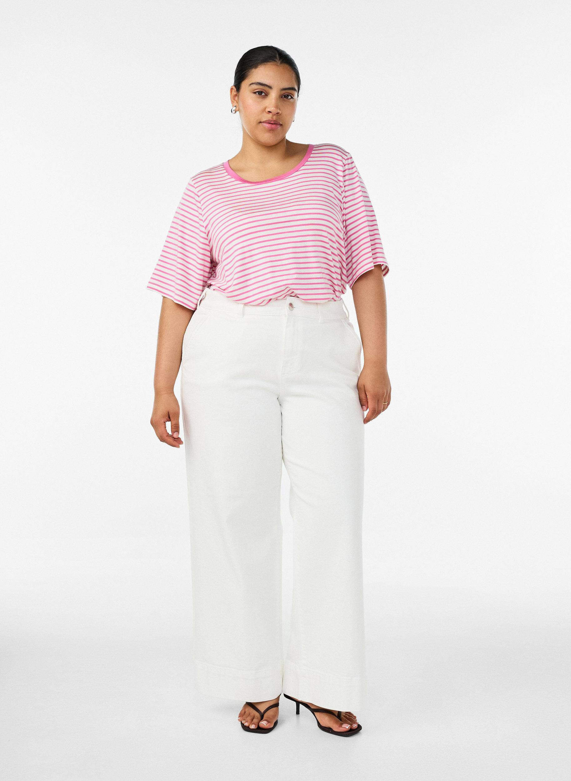 ZizzifashionT-shirt with TENCEL&trade; Lyocell and stripes, Pink, Model image number 1